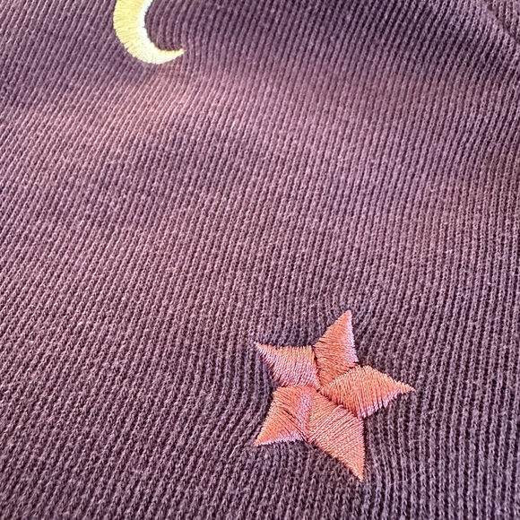 Celestial Zip Oversized Hoodie Moon Stars Embroidered Purple Vintage Boho - Picture 4 of 12